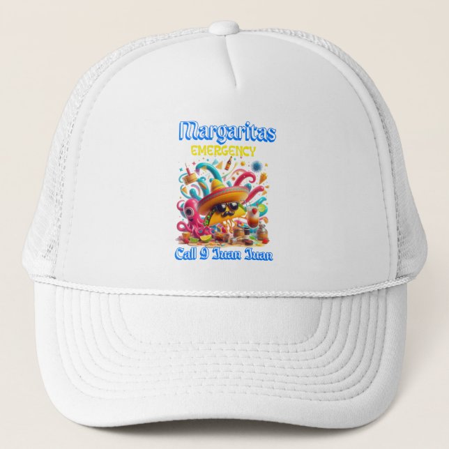 Sombrero and Sunglasses Margarita Emergency Trucker Hat (Front)