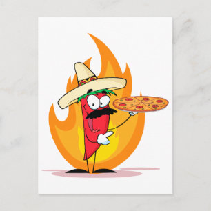 Sombrero Chile Chilli Pepper Holds Up Pizza Postcard