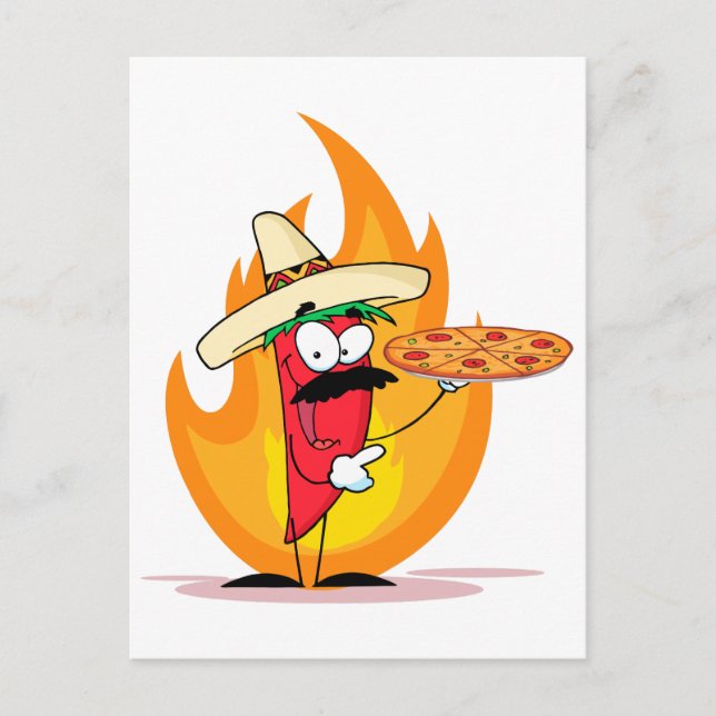 Sombrero Chile Chilli Pepper Holds Up Pizza Postcard (Front)