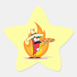 Sombrero Chile Chilli Pepper Holds Up Pizza Star Sticker