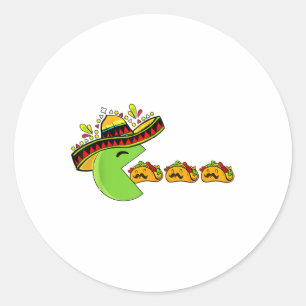 Sombrero Eating Funny Tacos With Moustaches Cinco  Classic Round Sticker