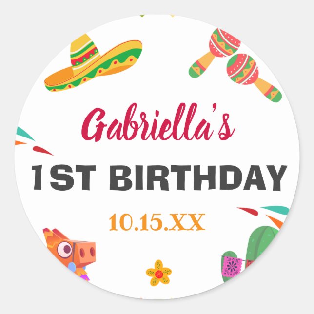 Sombrero Llama Mexican Style Fiesta First Birthday Classic Round Sticker (Front)