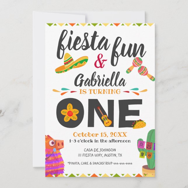 Sombrero Llama Mexican Style Fiesta First Birthday Invitation (Front)