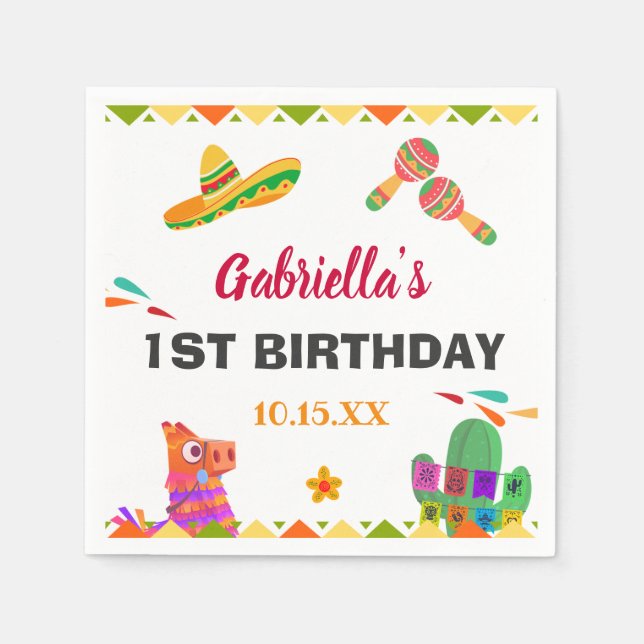 Sombrero Llama Mexican Style Fiesta First Birthday Napkin (Front)