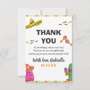 Sombrero Llama Mexican Style Fiesta First Birthday Thank You Card