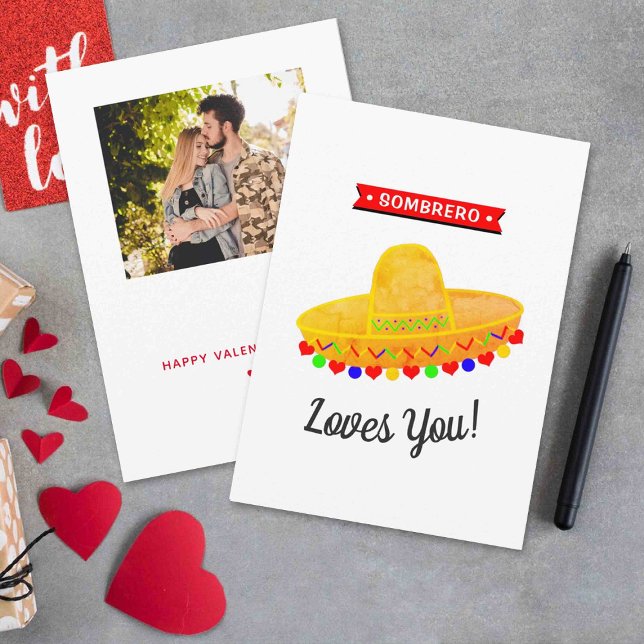 Sombrero Loves You Funny Whimsy Valentine's Day Holiday Card (Creator Uploaded)