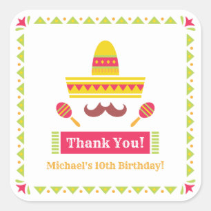 Sombrero Moustache Maracas Thank You Stickers
