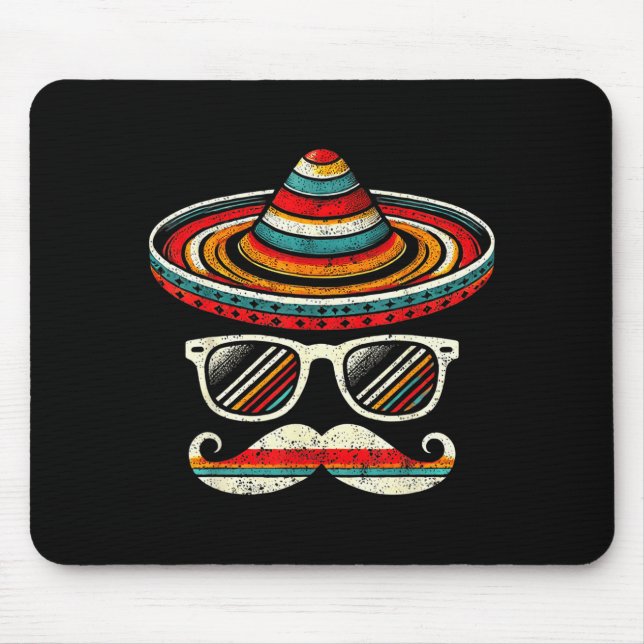 Sombrero Mustache Sungles Cinco De Mayo Fiesta Men Mouse Mat (Front)