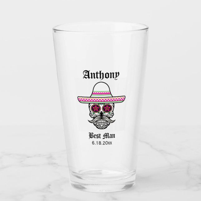 Sombrero Sugar Skull | Best Man Wedding Gift Glass (Front)