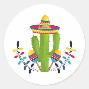 Sombrero wearing Cactus with Maracas Classic Round Sticker