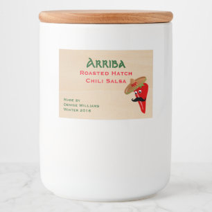 Sombrero Wearing Chilli Pepper Jar Label