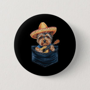 Sombrero Yorkshire Terrier Dog Playing Guitar Cinc 6 Cm Round Badge