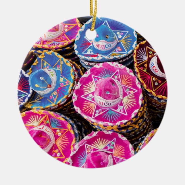 Sombreros In Mexico Ceramic Tree Decoration (Front)