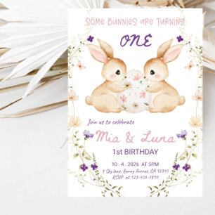 Some Bunnies Are Turning One 1st Birthday Party Invitation