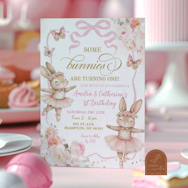 Some Bunnies are turning One Twins Birthday Invitation (Creator Uploaded)