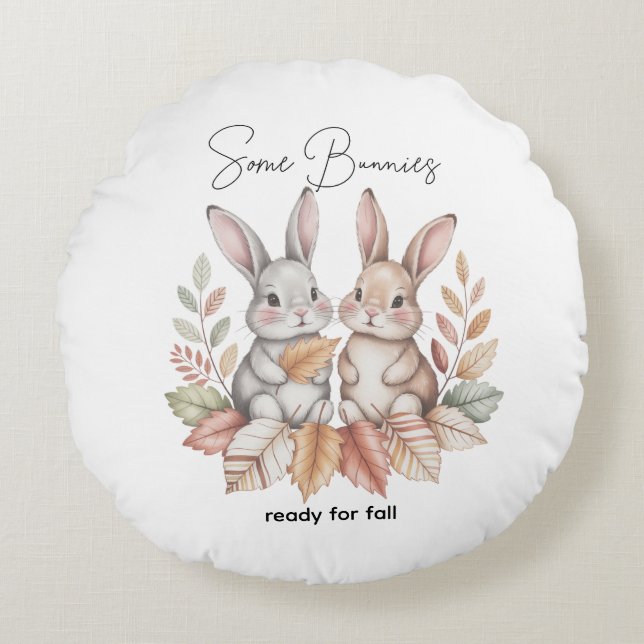 Some Bunnies Ready for Fall Round Cushion (Front)