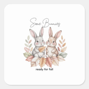 Some Bunnies Ready for Fall Square Sticker