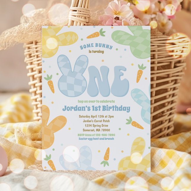 Some Bunny 1st Birthday Modern Bunny Party Invitation (Creator Uploaded)