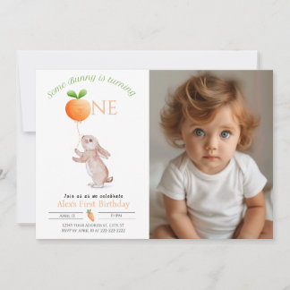 Some Bunny 1st Birthday Photo Neutral-Customisable Invitation