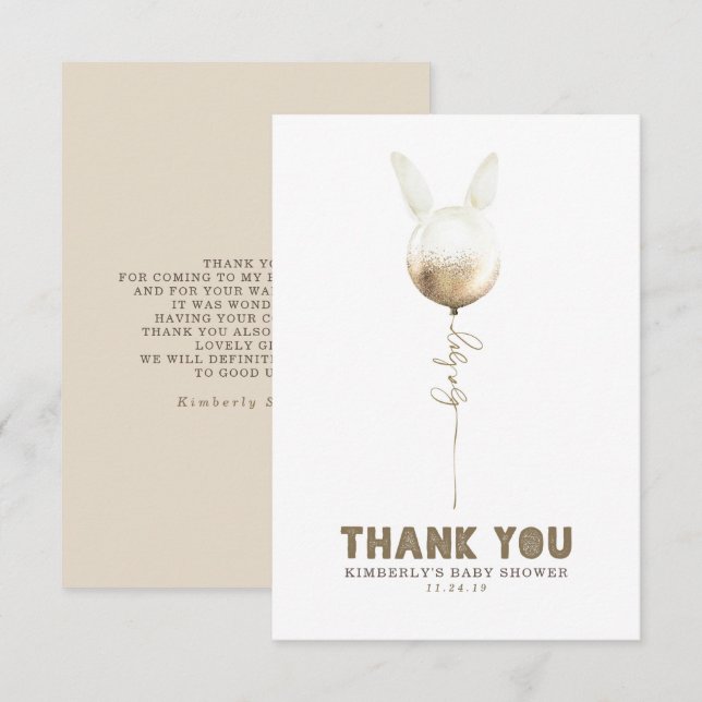Some Bunny Balloon Baby Shower Small Thank You (Front/Back)