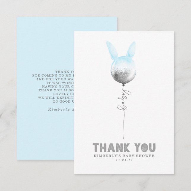Some Bunny Balloon Baby Shower Small Thank You Card (Front/Back)