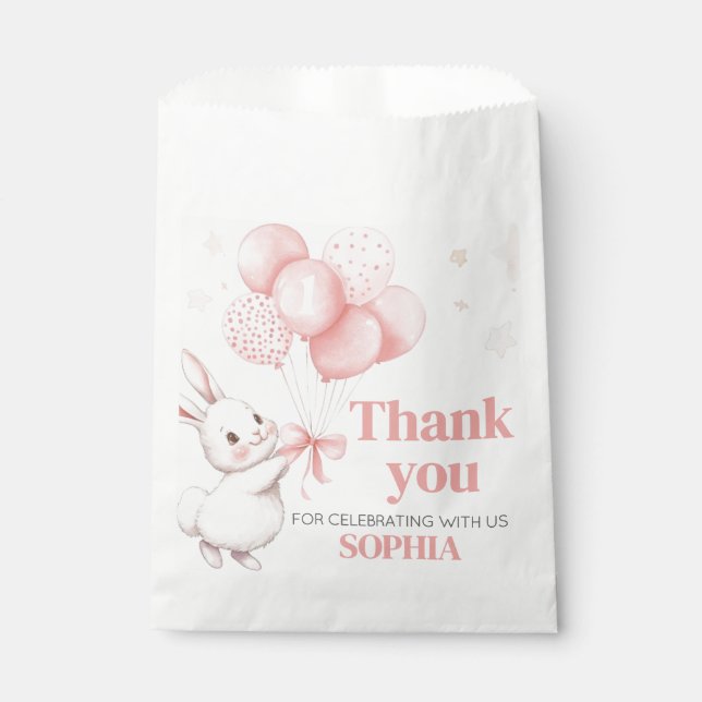 Some Bunny Balloon Birthday Party Square Favour Bags (Front)