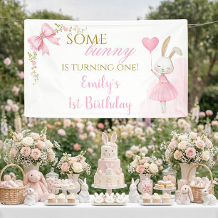 Some Bunny Banner 1st Birthday Girl Pink Bow