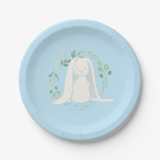 Some Bunny Birthday blue Paper Plate (Front)