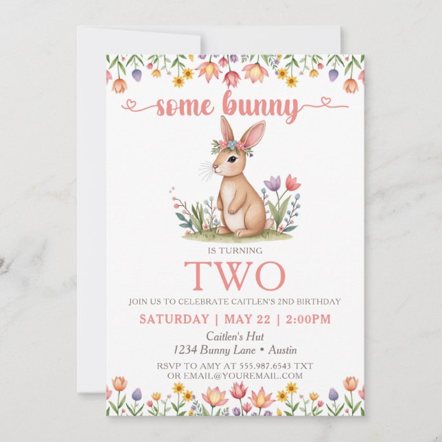 Some Bunny Birthday Cute Rabbit Floral Invitation (Front)