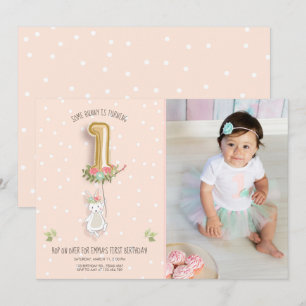 Some Bunny Birthday Invitation Girl First Pink