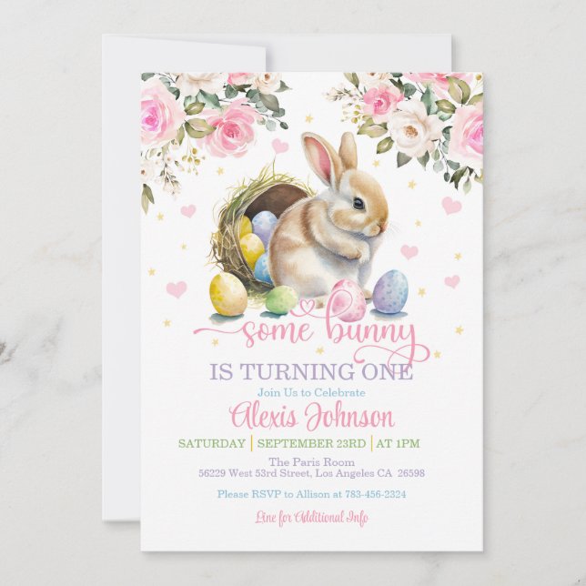 Some Bunny Birthday Invitation - Pastel Eggs (Front)