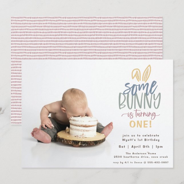 Some Bunny Birthday Party Photo Invitation (Front/Back)