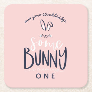 SOME BUNNY BIRTHDAY PARTY  SQUARE PAPER COASTER