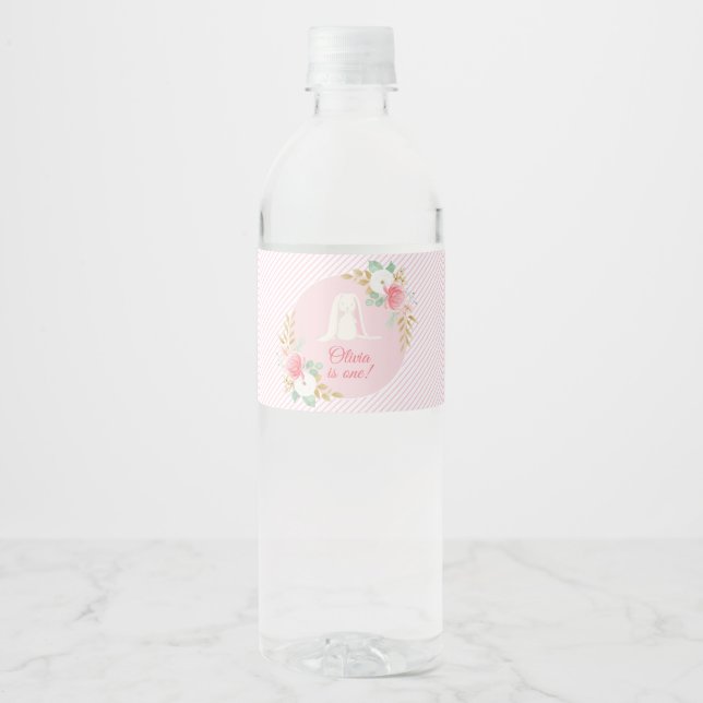 Some Bunny Birthday Water Bottle Labels Pink (Front)