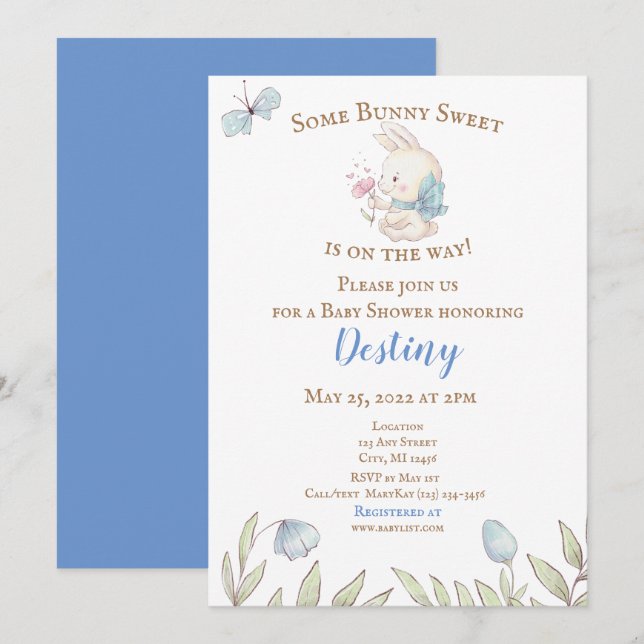 Some Bunny Blue Baby Shower Invitation  (Front/Back)