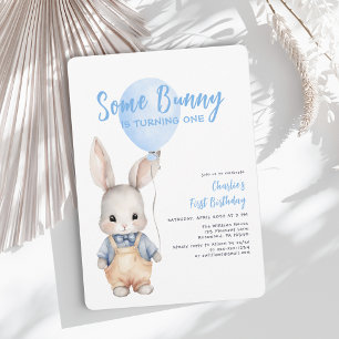 Some Bunny Blue Boy First Birthday Invitation