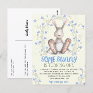 Some Bunny Boys 1st Birthday Party Invitation Postcard