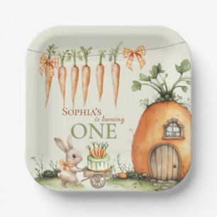 Some Bunny Carrot 1st Birthday Watercolor Paper Plate