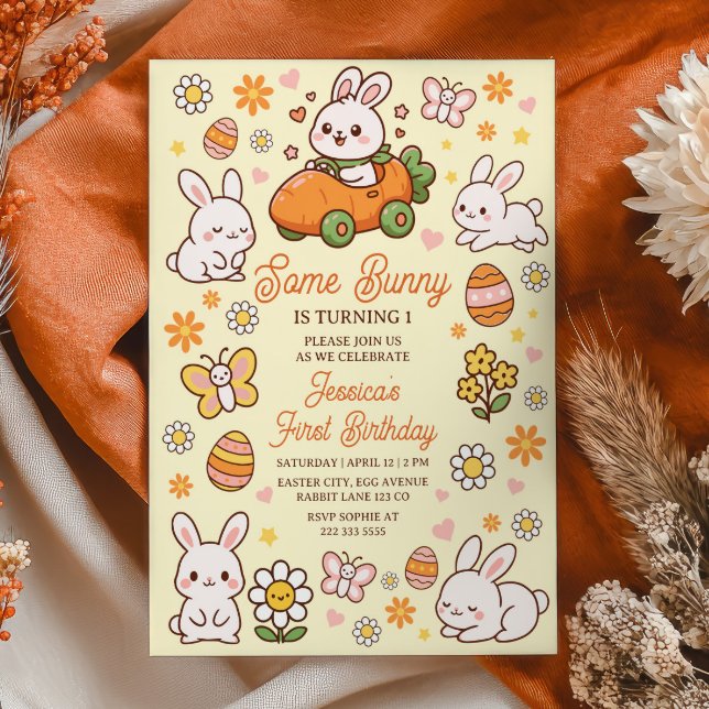 Some Bunny Cute Easter 1st Birthday Party Invitation (Creator Uploaded)
