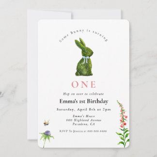 Some Bunny Cute watercolor Topiary Rabbit  Invitation