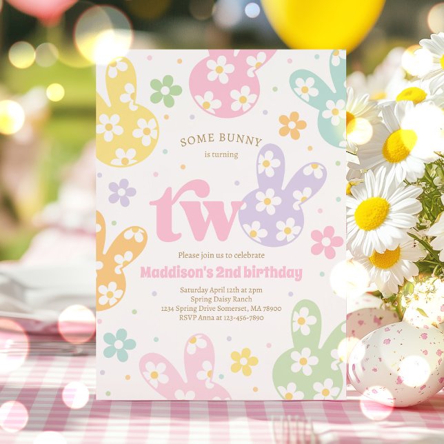 Some Bunny Daisy Floral Pastel Spring 2nd Birthday Invitation (Creator Uploaded)