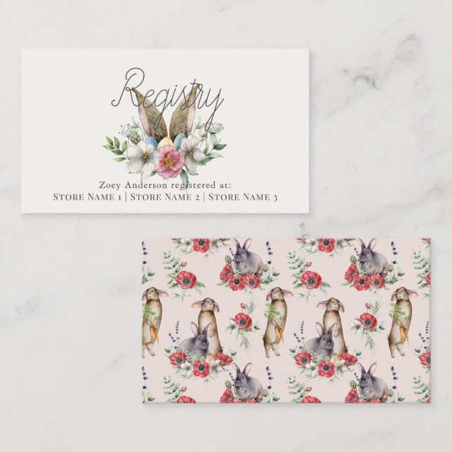 Some Bunny Ear Floral Pink Gift Registry Enclosure Card (Front/Back)
