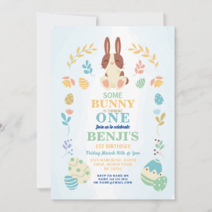 Some Bunny Easter 1st Party Birthday Blue Invite