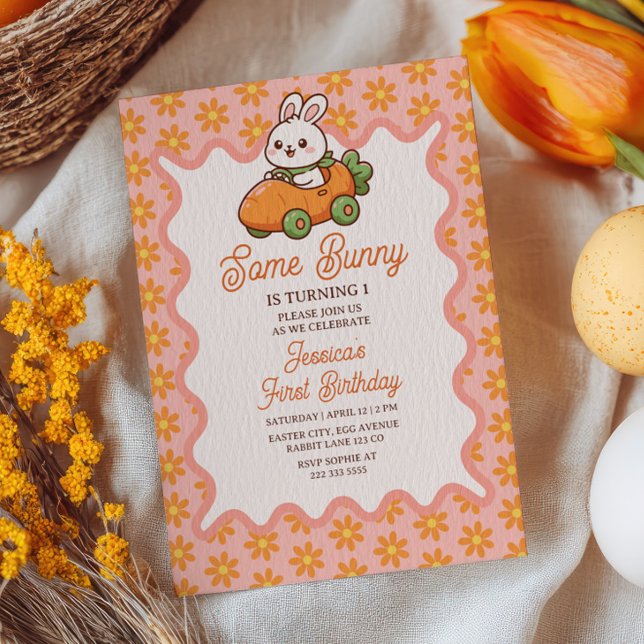 Some Bunny Easter Girl Floral 1st Birthday Party Invitation (Creator Uploaded)