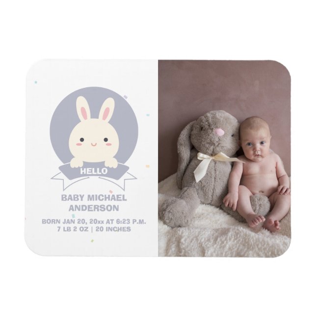 Some Bunny Elegant Baby Photo Birth Announcement Magnet (Horizontal)