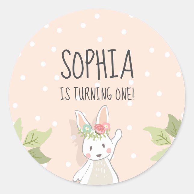 Some Bunny Favour Tag Sticker Cupcake Topper Pink (Front)