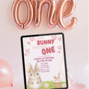 Some Bunny First Birthday, Pink Invitation
