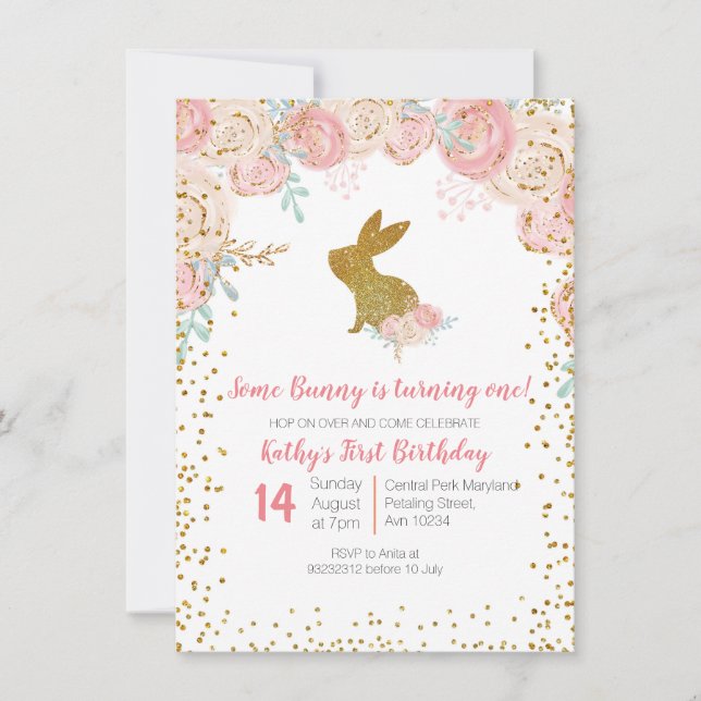 Some Bunny Floral Birthday Invitation (Front)
