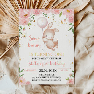 Some Bunny Floral Birthday Party Invitation