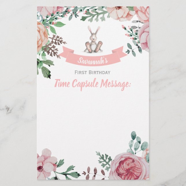 Some Bunny Floral Birthday Time Capsule Note (Front)